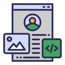 Image of a webpage with a profile and code icon.